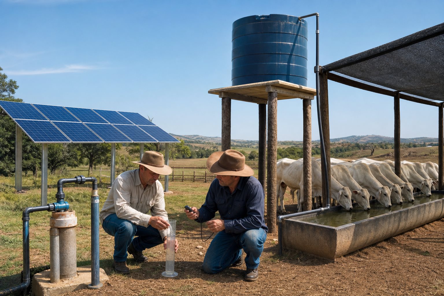Bomba solar para bebedouro do gado: como dimensionar sem faltar água